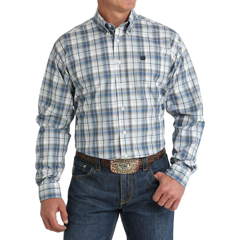 Cinch Button-Down Long Sleeve Multicolor Plaid Men's Shirt