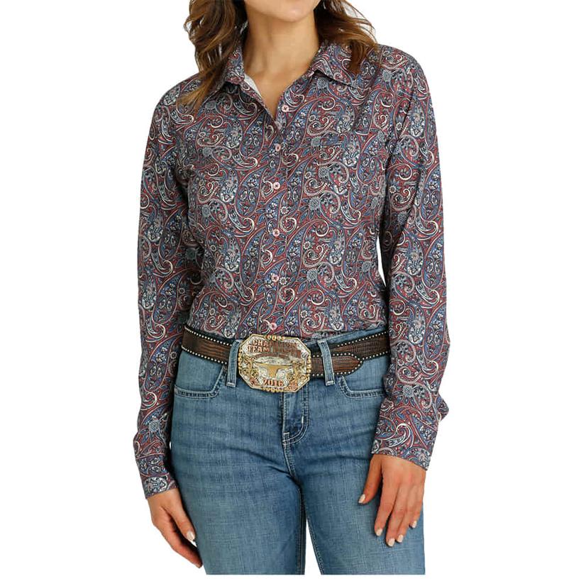 Cinch Arenaflex Burgundy Paisley Long Sleeve Button-Down Women's Shirt