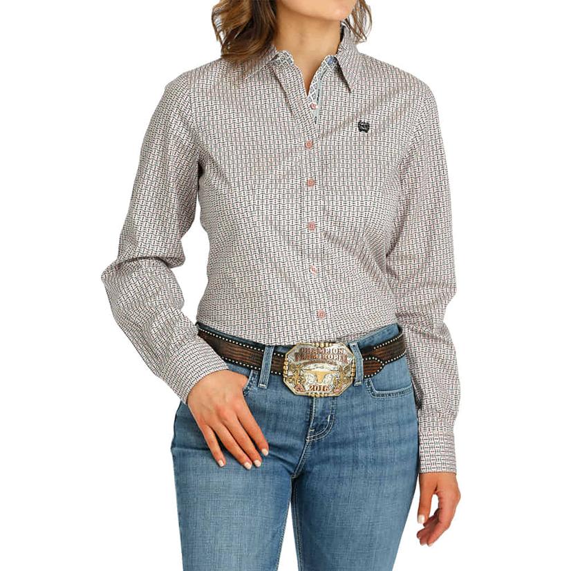 Cinch Pink Print Long Sleeve Button-Down Women's Shirt