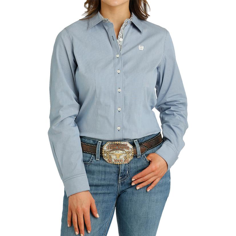 Cinch Blue Striped Long Sleeve Button-Down Women's Shirt