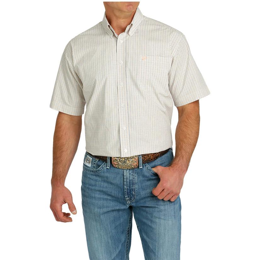 Cinch White Plaid Short Sleeve Button-Down Men's Shirt