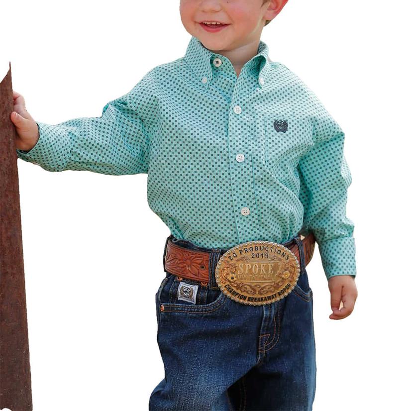 Cinch Blue Printed Long Sleeve Button-Down Infant Boy's Shirt