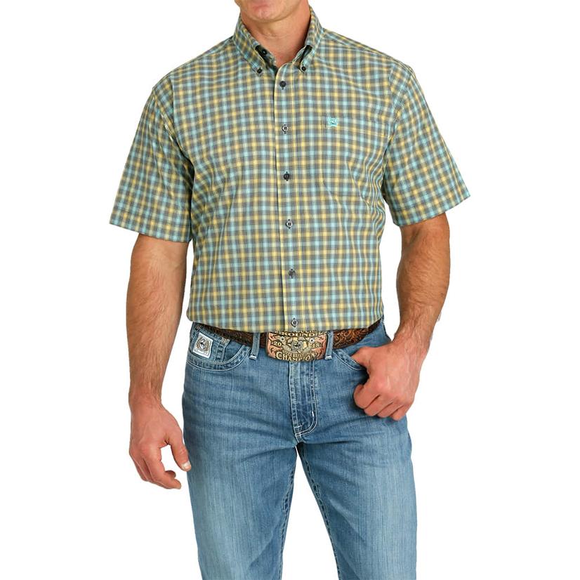 Cinch Plaid Button-Down Short Sleeve Men's Shirt