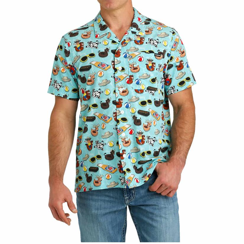 Cinch Blue Camp Pool Party Short Sleeve Shirt