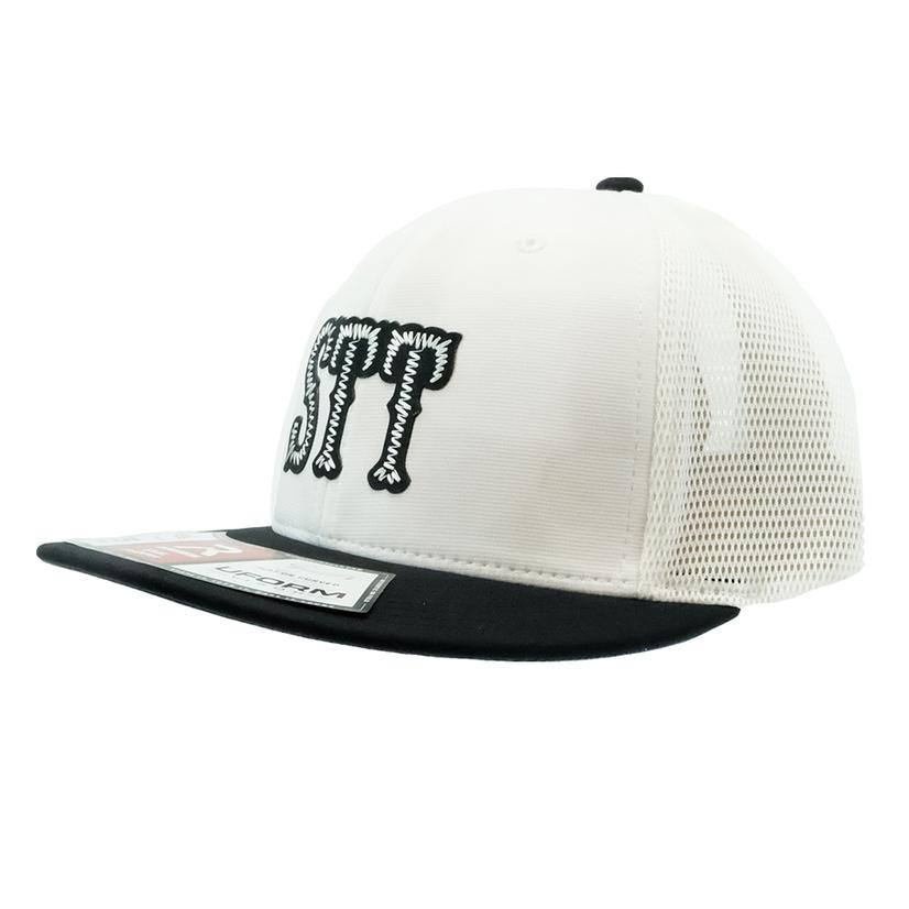 STT Black Embroidered White Meshback Flat Brim Cap