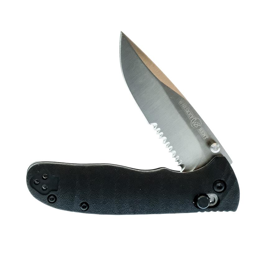 Whiskey Bent Knives Raven Catch Pin Lock Serrated Blade Knife