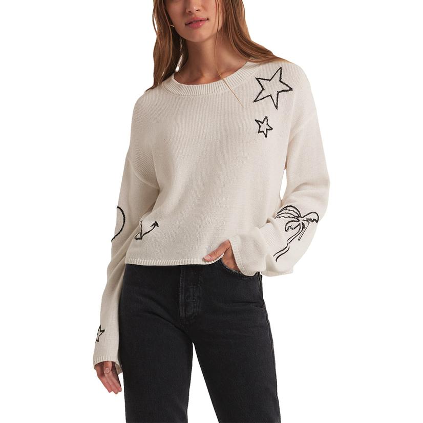 Z Supply White Cooper Icon Women's Sweater