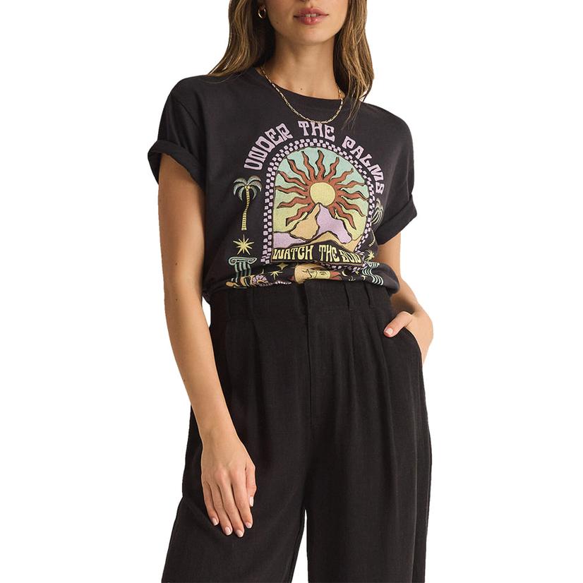 Z Supply Black Sand Under The Palms Boyfriend Fit Women's Tee