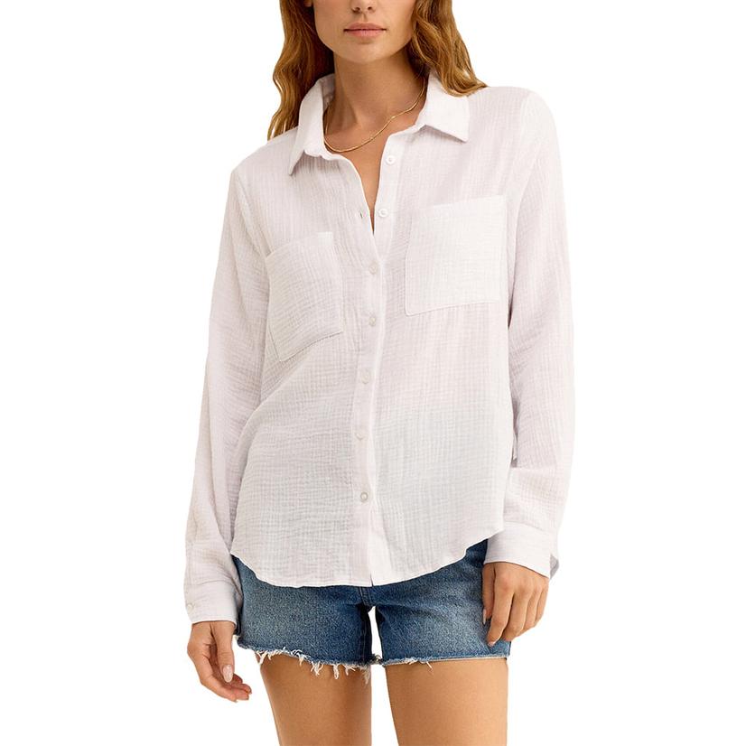 Z Supply White Kaili Button-Down Gauze Women's Top