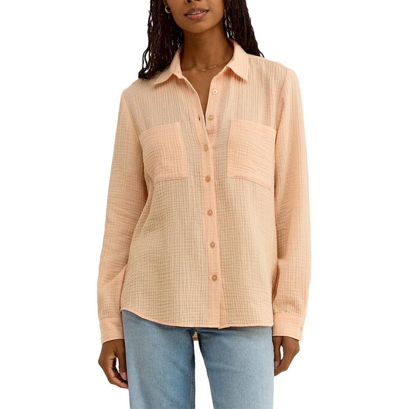 Z Supply Grapefruit Kaili Button-Down Gauze Women's Top