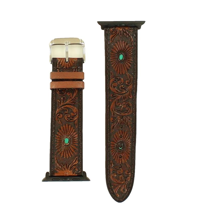 Nocona Tooled Leather with Turquoise Inlay Apple Watch Band