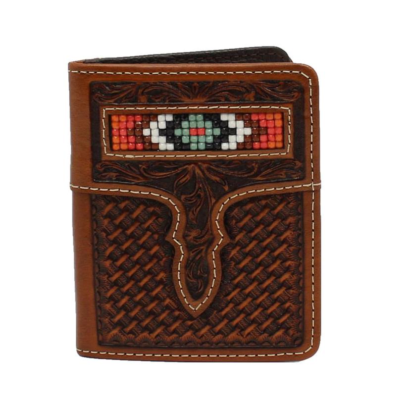 Nocona Beaded and Tooled Bi-Fold Flip Men's Leather Wallet