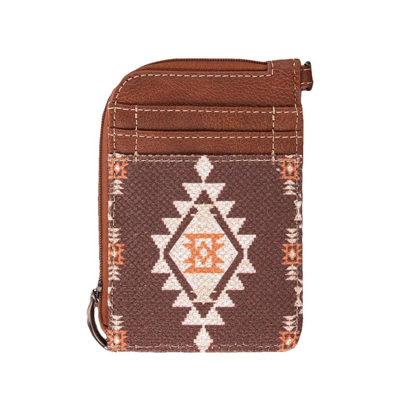 Wrangler Women's Coffee Southwestern Art Print Mini Zip Card Case