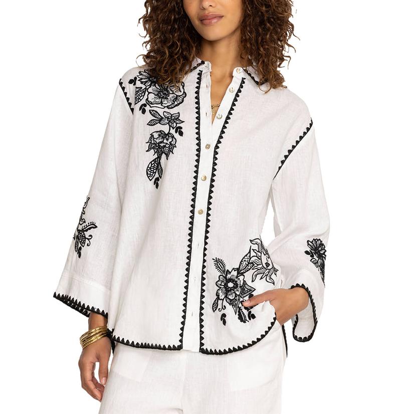 Johnny Was White Addison Kimono Sleeve Women's Blouse