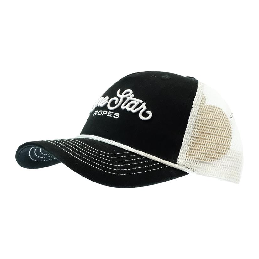 Lone Star Rope Company Black And White Script Trucker Cap