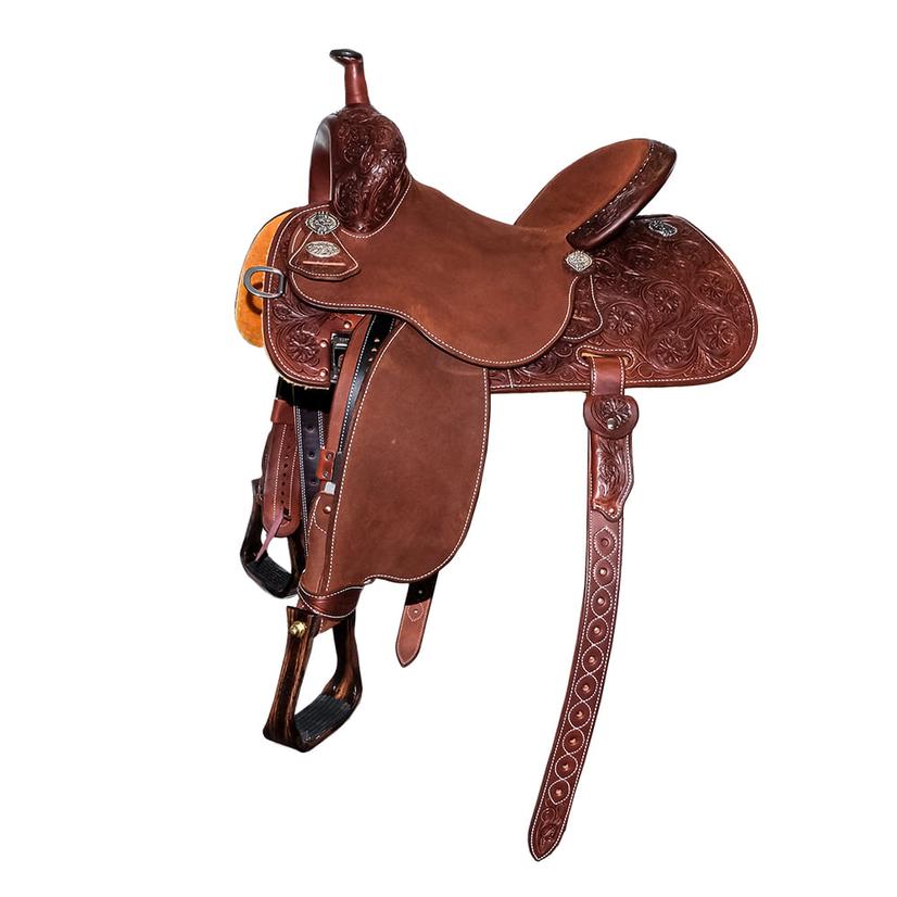 Martin Saddlery 71 Stingray Half Spring Flower Tool Chestnut 14" Barrel Racing Saddle