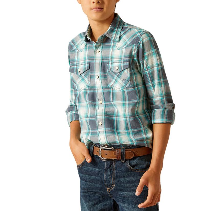 Ariat Harrington Long Sleeve Snap Egret Boys Shirt