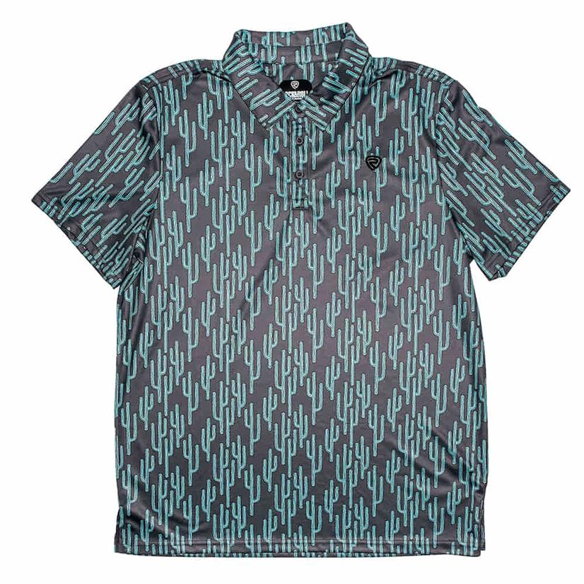 Rock & Roll Cactus Print Button-Down Men's Polo Shirt