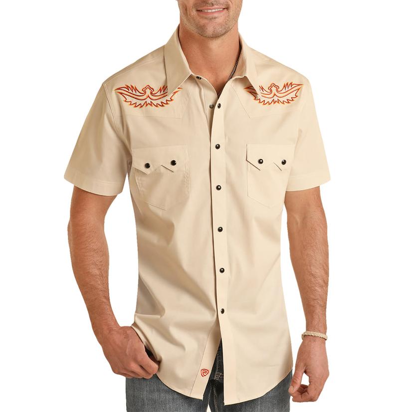 Rock & Roll  Men's Short Sleeve Snap Embroidered Orange Shirt