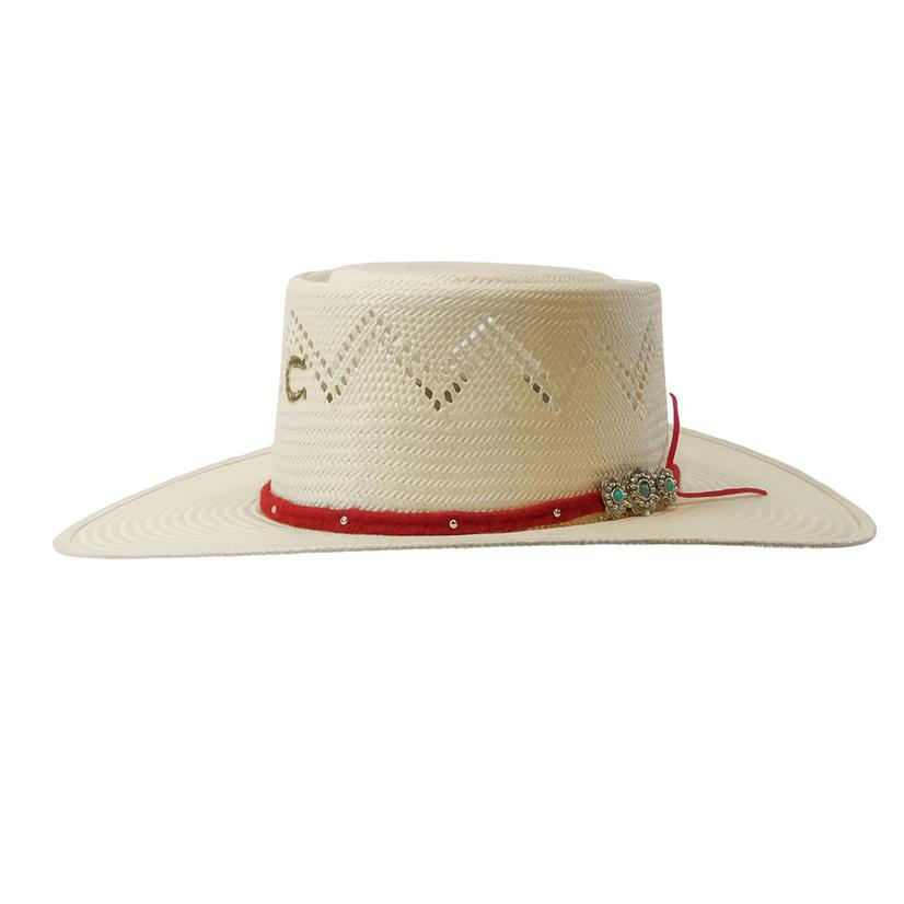 Charlie 1 Horse Wheat and Natural Painted Borders Straw Hat