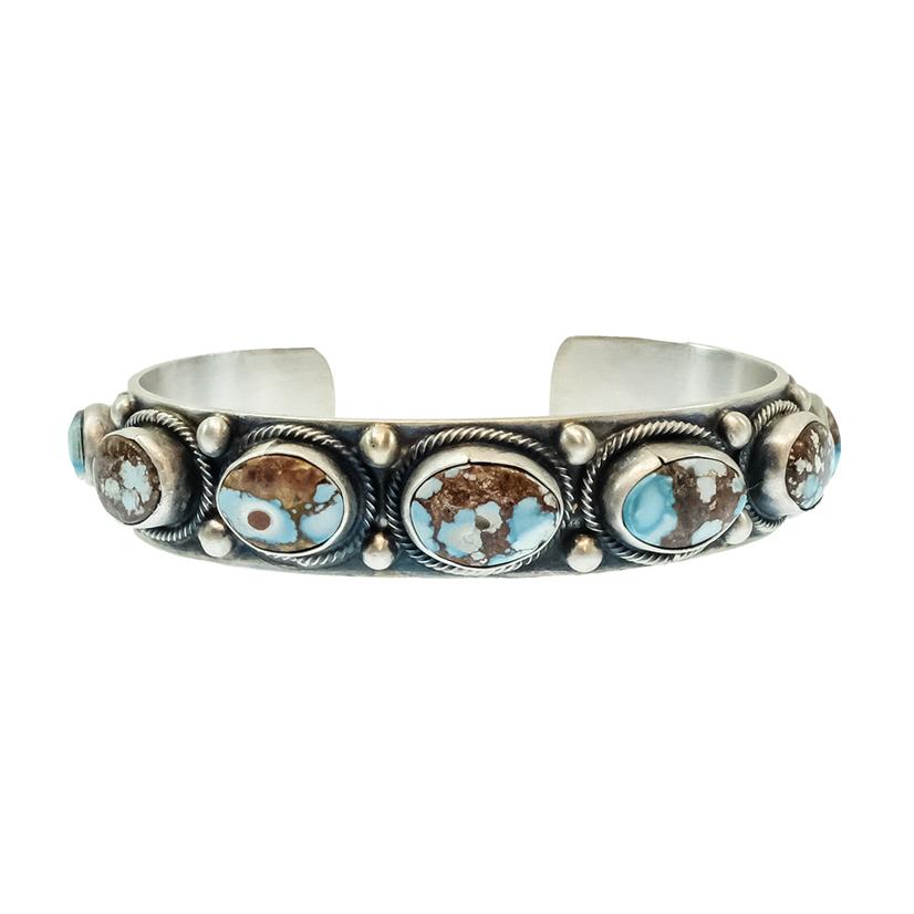 B. Johnson Native American Navajo Sterling Silver Golden Hills Turquoise Cuff