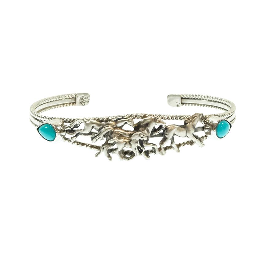 Bobby Platero Native American Navajo Sterling Silver Turquoise Horse Bracelet