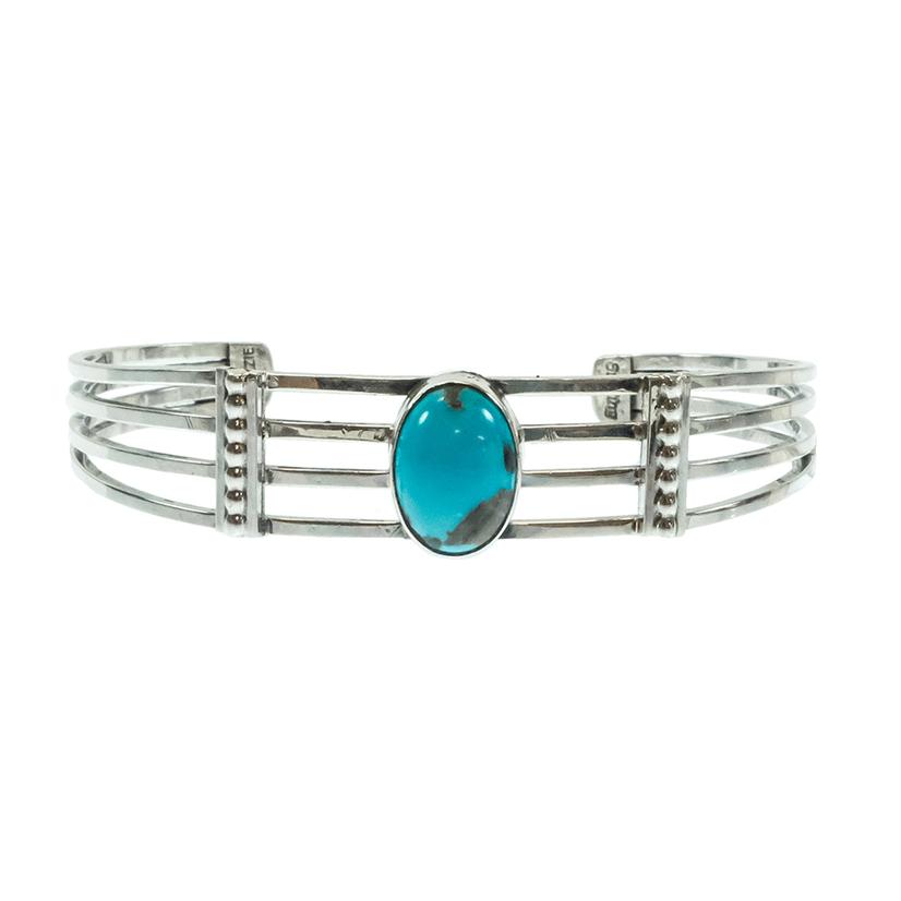 Thomas Yazzie Native American Navajo Sterling Silver Turquoise Bracelet Cuff