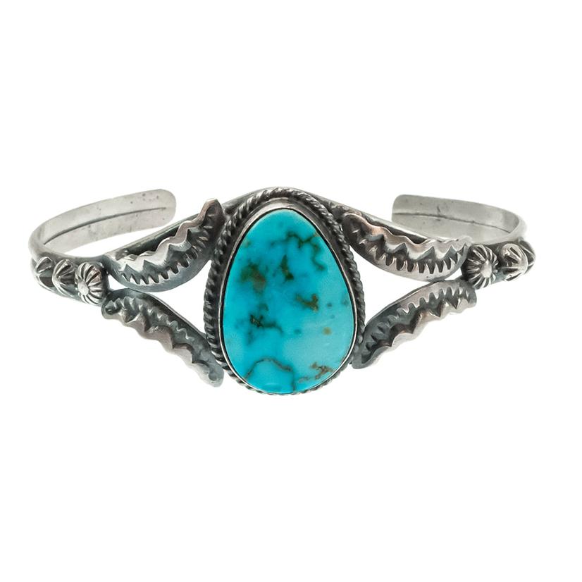 Gilbert Tom Native American Navajo Sterling Silver Kingman Turquoise Cuff