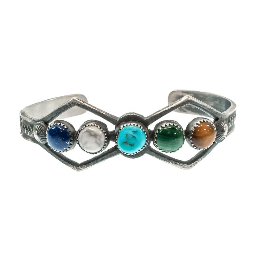 Le Billah Native American Navajo Sterling Silver Multi-Color Stone Bracelet