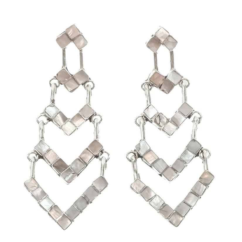 STT White And Silver Chevron Dangle Earring