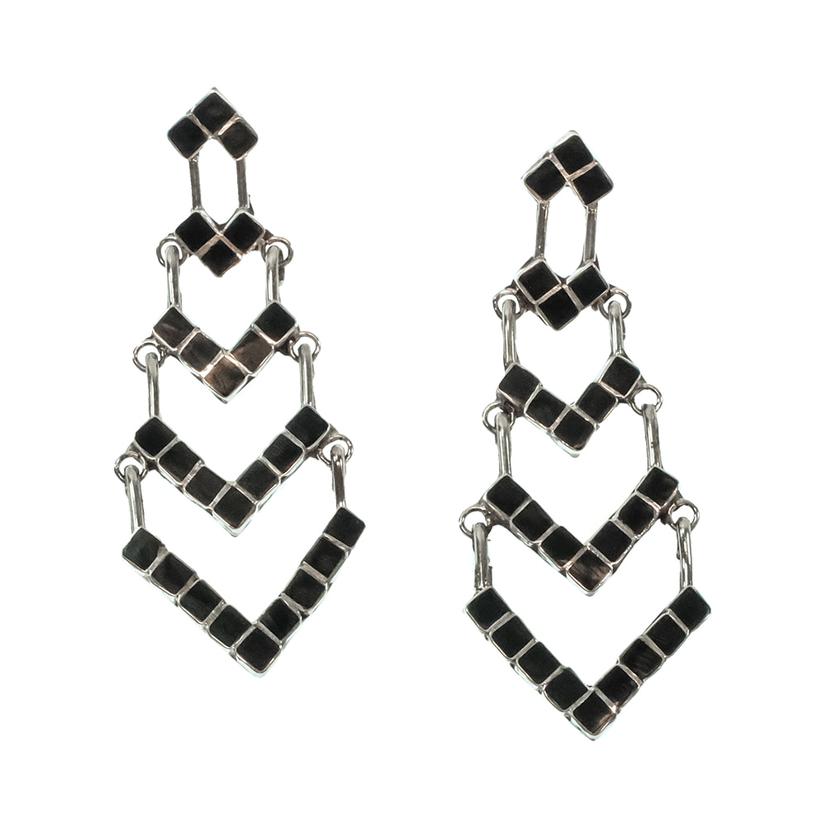 South Texas Tack Black And Sliver Chevron Dangle Earring