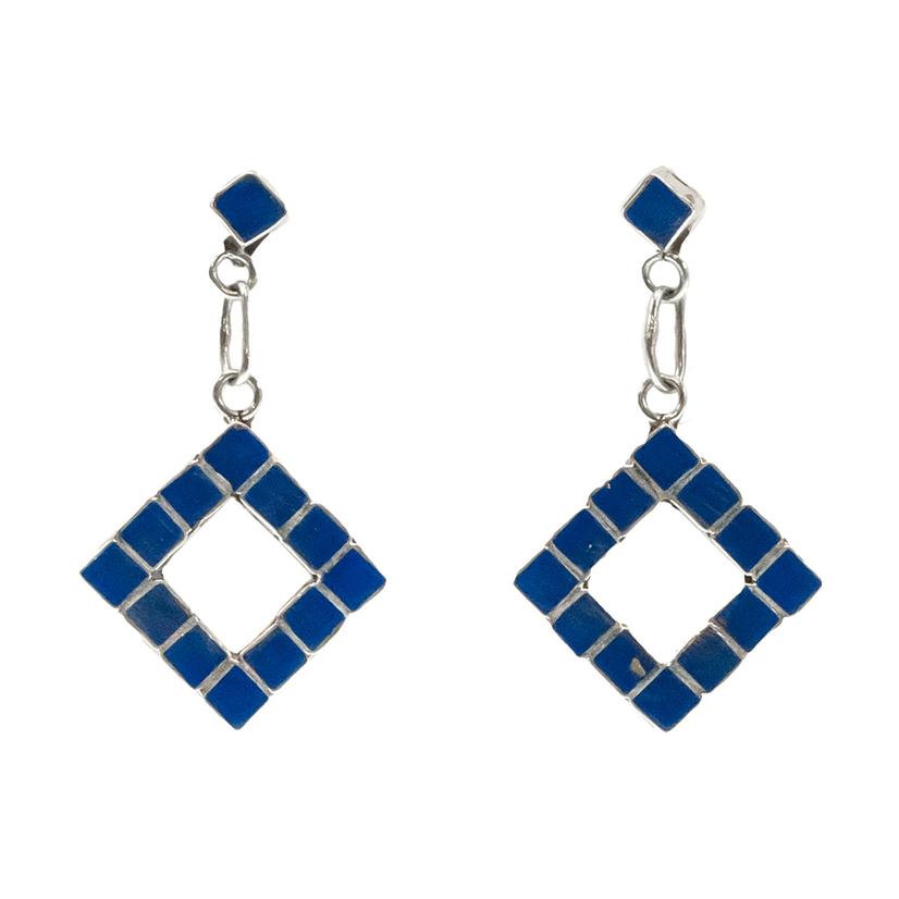 STT Lapis And Silver Diamond Shaped Dangle Earring