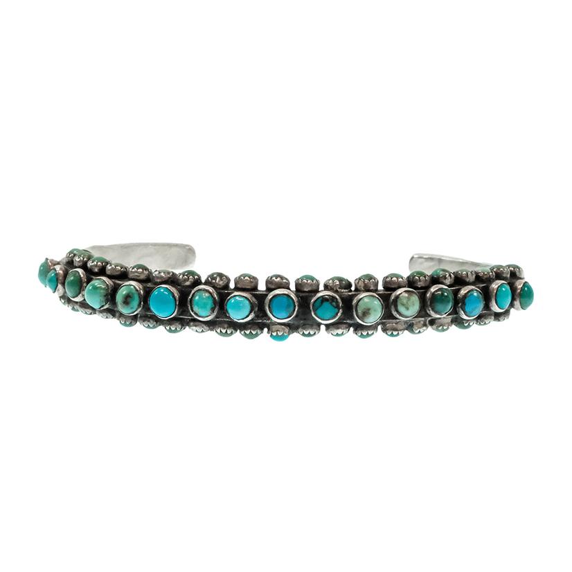 STT Vintage Zuni Silver and Turquoise Multi Row Bracelet Circa 1940