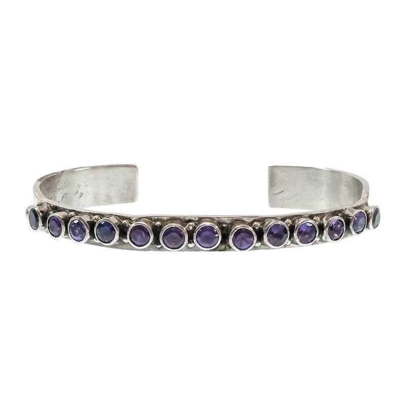 STT Vintage Amethyst Silver and Turquoise Cuff Bracelet Circa 1970-1980