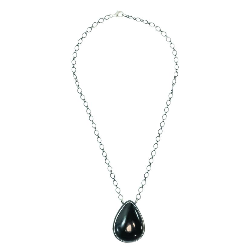 STT Black And Silver Onyx Teardrop Chain Necklace