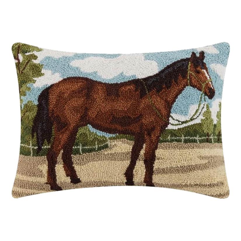 Peking Handcraft Brown Horse Hook Multicolor Pillow