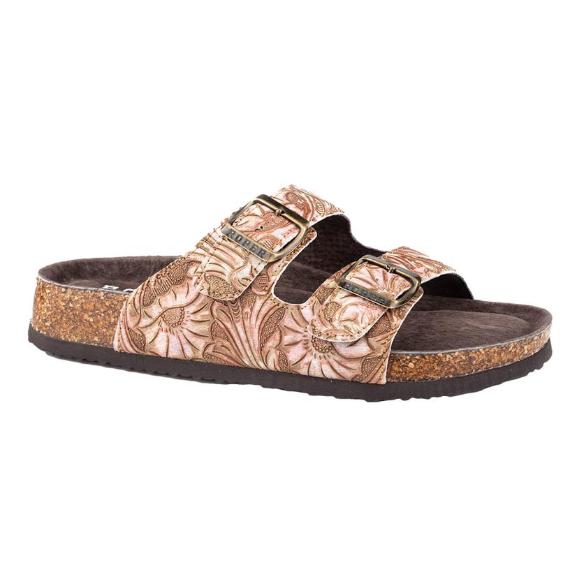 Roper Women's Tan Laux Leather Floral Embossed Sandal