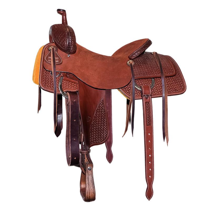 STT Half Small Weave Half Mahogany 1-Tone Roughout Ranch Cutter Saddle