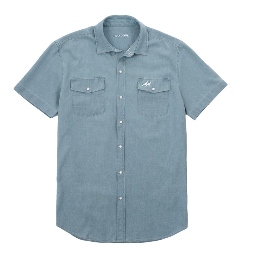 Two Dove Men's Denim Short Sleeve Snap Shirt