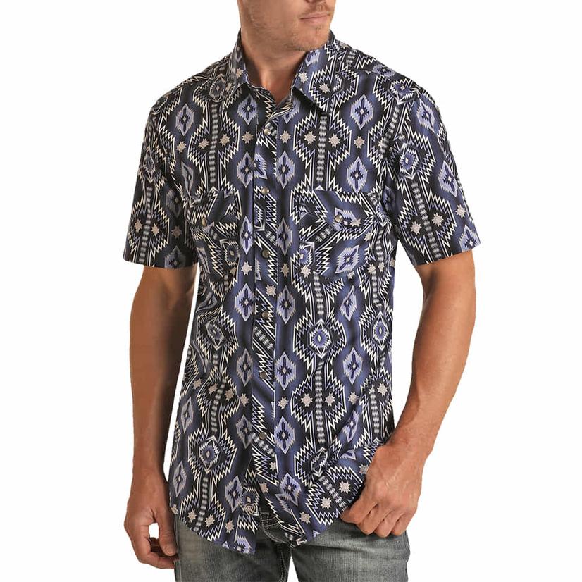 Rock & Roll Short Sleeve Snap Aztec Print Men's Shirt