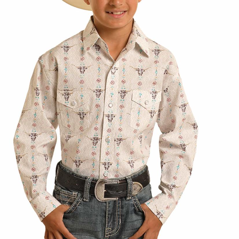 Panhandle Boy's Long Sleeve Shirt Novelty Steer Print Snap