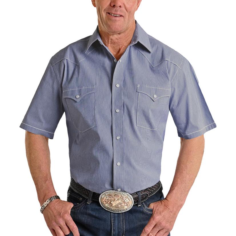 Panhandle Slim Blue Tech Snap Short Sleeve Men's Shirt