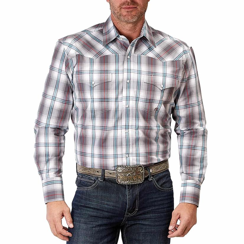 Roper Amarillo Collection Grey Plaid Long Sleeve Pearl Snap Men's Shirt