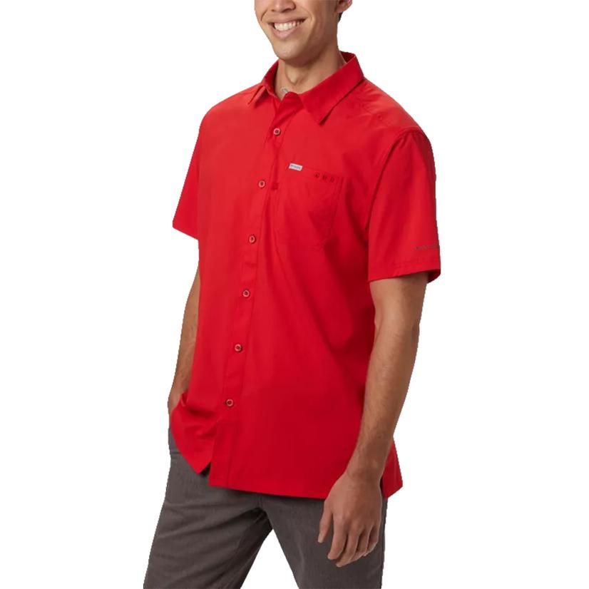 Columbia Slack Tide Camp Tired In Spark Red Short Sleeve Men's Shirt