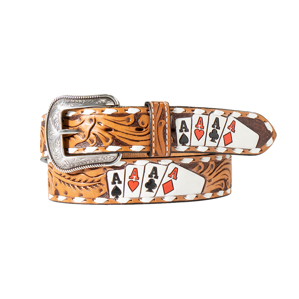 3D Belt Apparel 3D Belt Company Natural Hand Painted Ace Cards Mens Belt