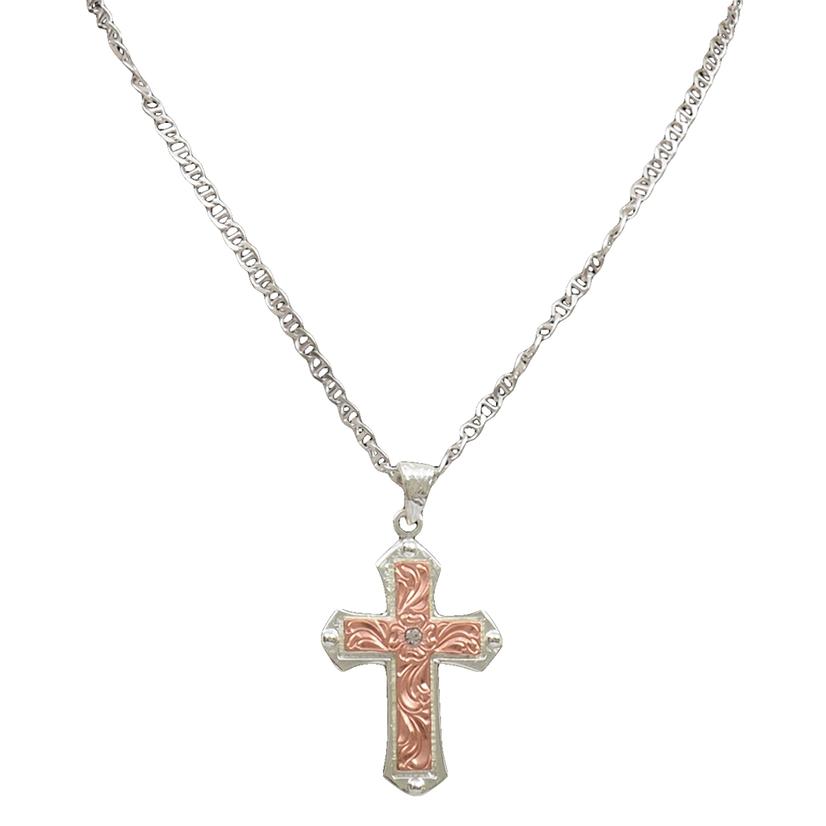 3D Belt Jewelry Silver/Copper / 18 Inch Silver and Rose Gold Men's Cross Necklace