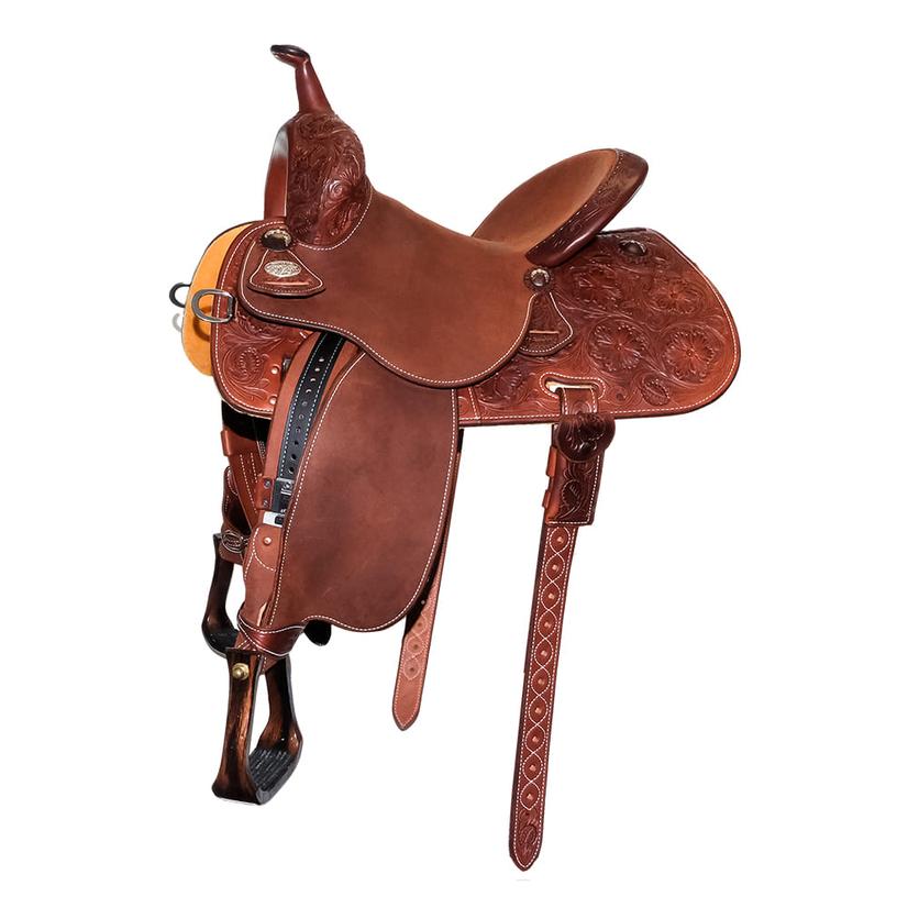 Martin Saddlery 71 Stingray Half Wyoming Flower Tool Chestnut 13.5" Barrel Racing Saddle