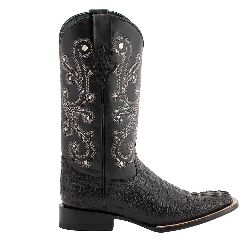 Ferrini Mens Black Caiman Crocodile Print Cowboy Boots