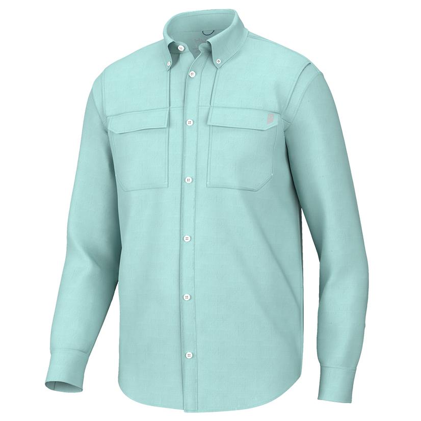 HUK Eggshell Blue Back Draft Long Sleeve Button-Down Men's Shirt