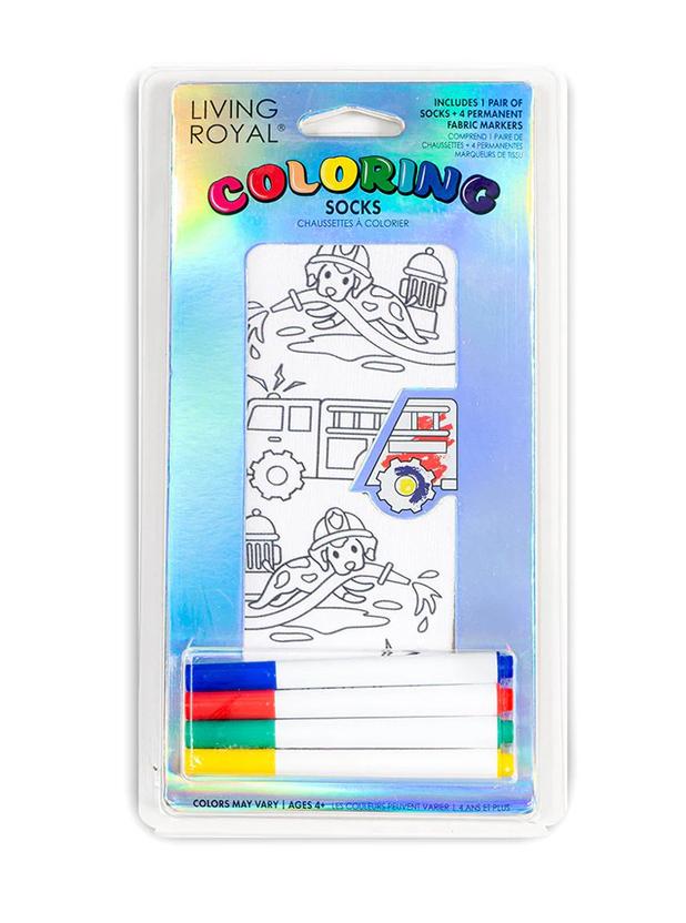 Living Royal Fire Truck Coloring Socks In White